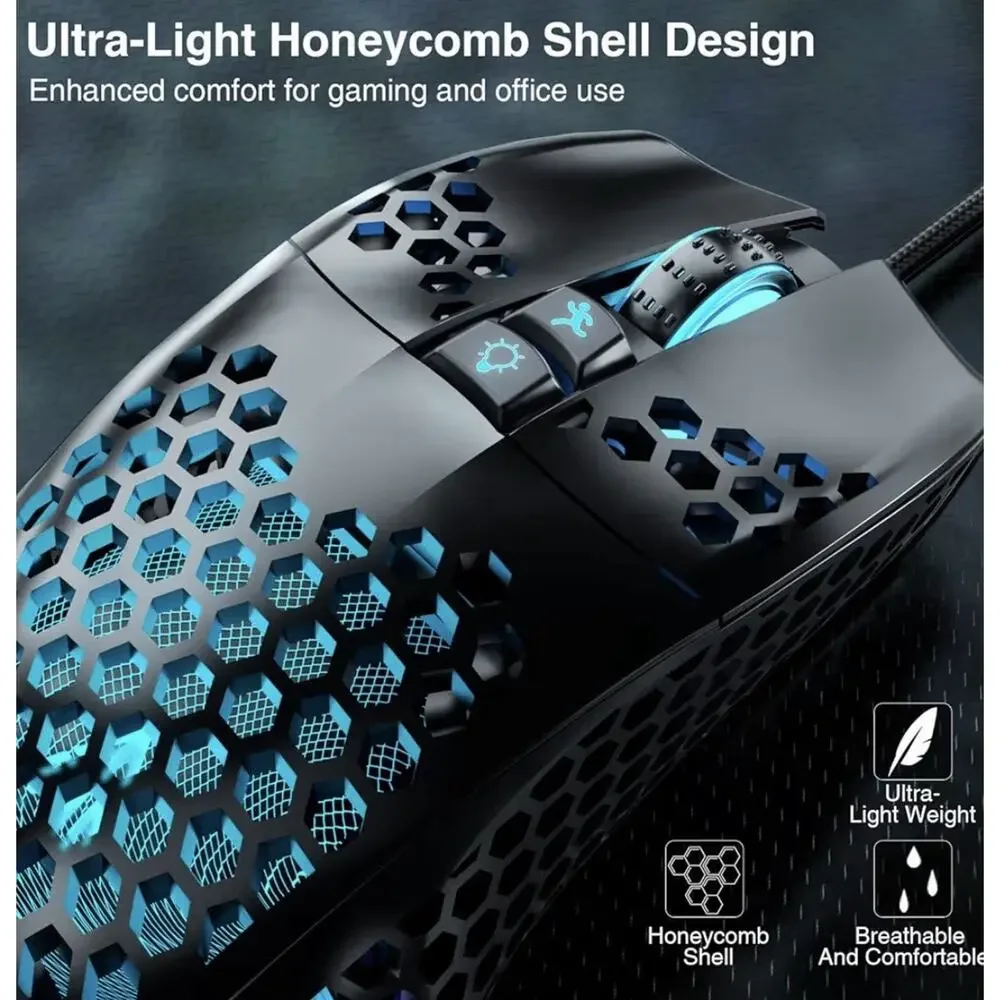 SOLAKAKA SM900 Gaming Mouse RGB Wired 12800 DPI Honeycomb Lightweight Black